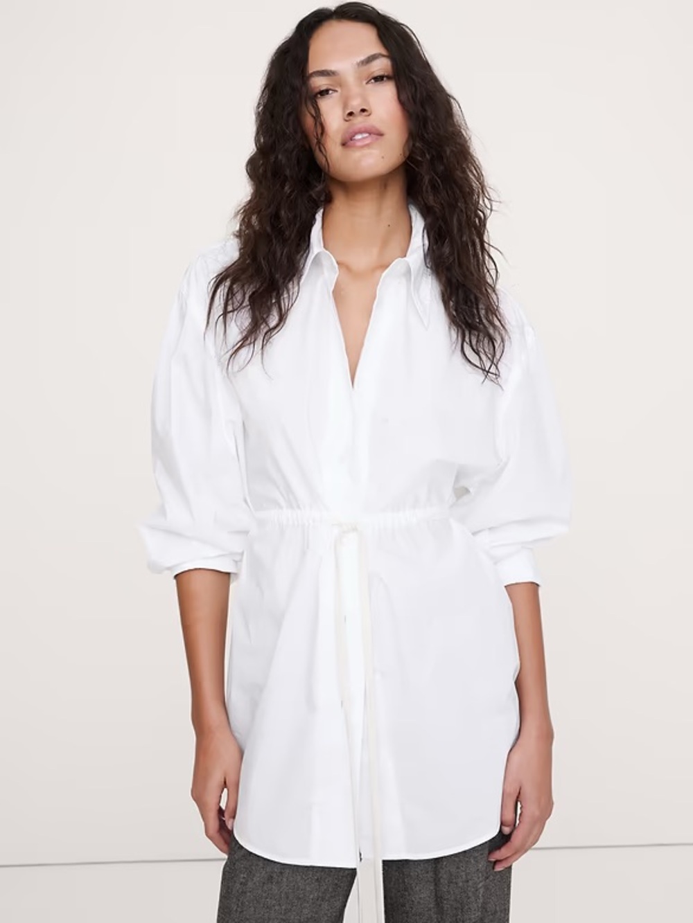 NWT! BANANA REPUBLIC WHITE COTTON POPLIN DRAWSTRING-WAIST TUNIC 851688 🌅2️⃣